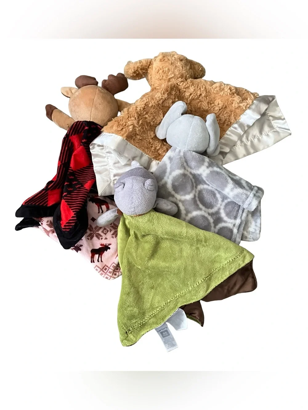Plush Animal Lovey Blankets Set - Elephant, Hippo, Deer, Puppy - Multicolor
